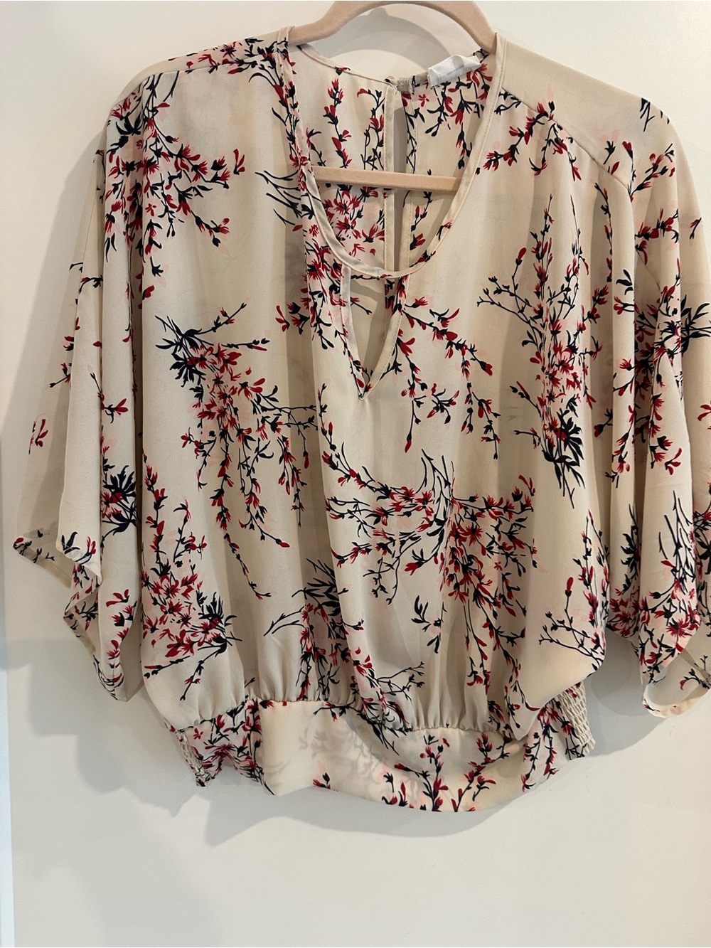 Sienna Sky Cream cropped Blouse with Red & Black Floral Print